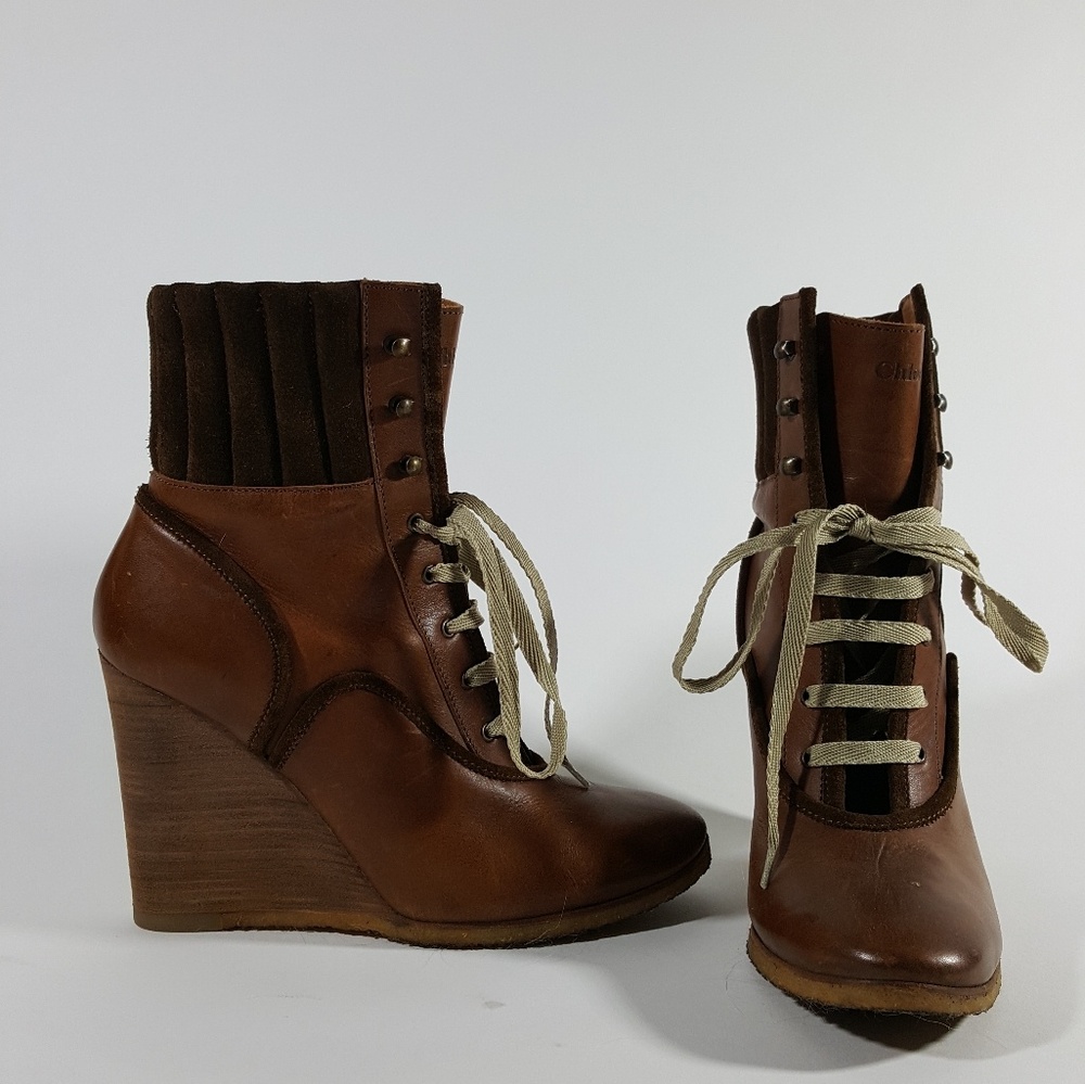 Chloe Brown Lace Up Wedge Ankle